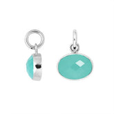 Oval Sterling Silver pendant with faceted Green Chalcedony Quartz stone